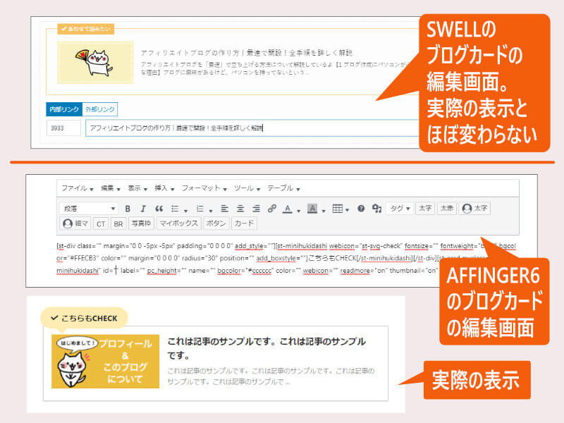 SWELLとAFFINGERのブログカード比較